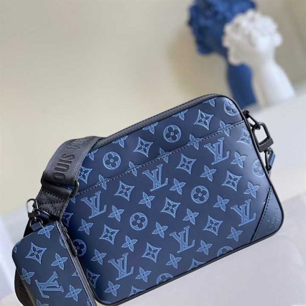 M45730 Louis Vuitton Duo Messenger Bag Navy Blue Monogram Shadow Cowhide Leather - MB01