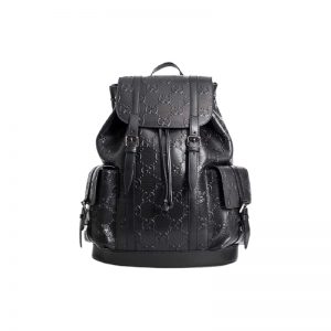 Gg Embossed Backpack In Black Leather GBB014