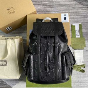 Gg Embossed Backpack In Black Leather GBB014