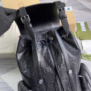 Gg Embossed Backpack In Black Leather GBB014