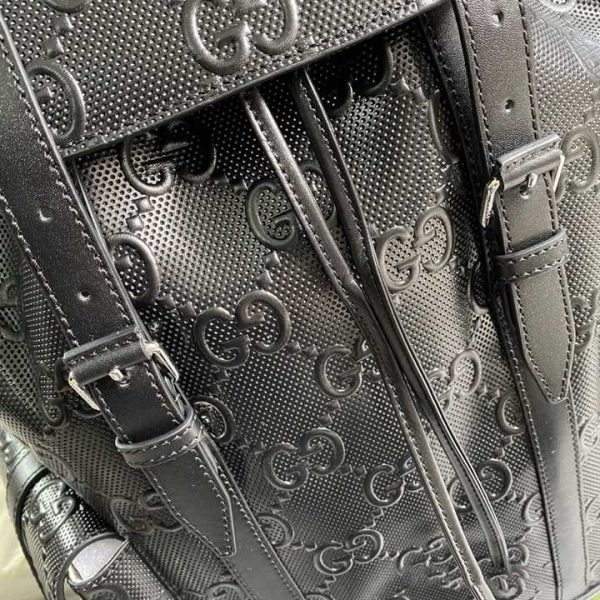 Gg Embossed Backpack In Black Leather GBB014