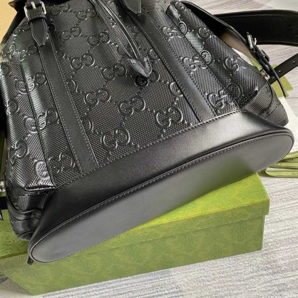 Gg Embossed Backpack In Black Leather GBB014