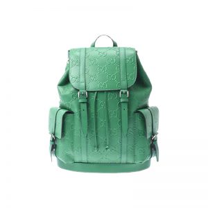 Gg Embossed Backpack In Green Leather GBB015
