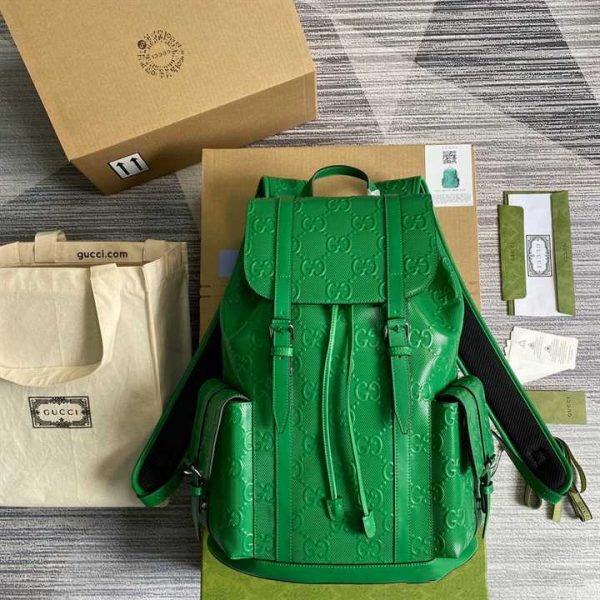 Gg Embossed Backpack In Green Leather GBB015