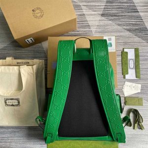 Gg Embossed Backpack In Green Leather GBB015