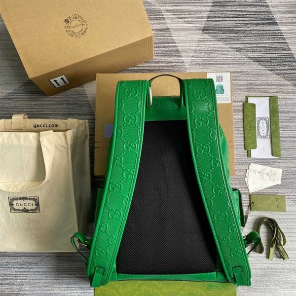 Gg Embossed Backpack In Green Leather GBB015