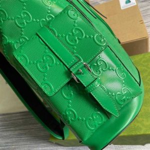 Gg Embossed Backpack In Green Leather GBB015