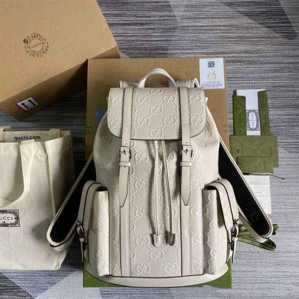 Gg Embossed Backpack In White Leather GMB013