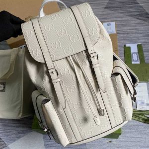 Gg Embossed Backpack In White Leather GMB013