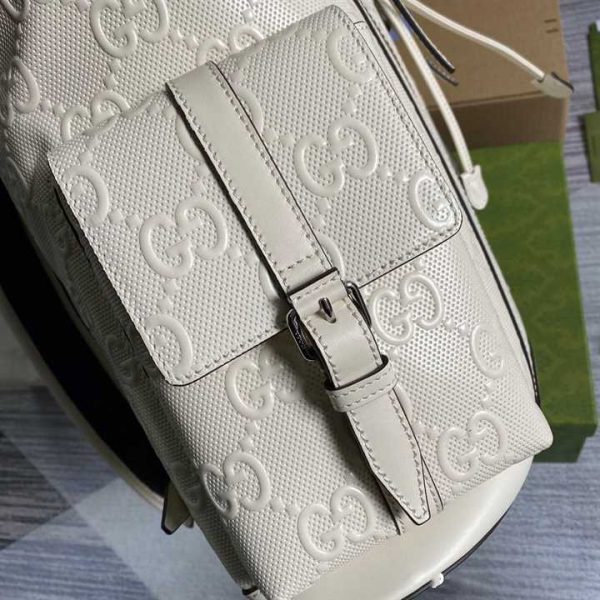 Gg Embossed Backpack In White Leather GMB013