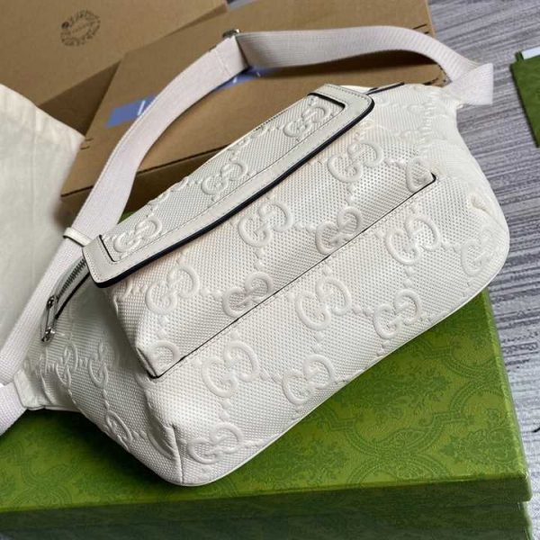 Gg Embossed Belt Bag In White Gg Embossed Leather GBB018