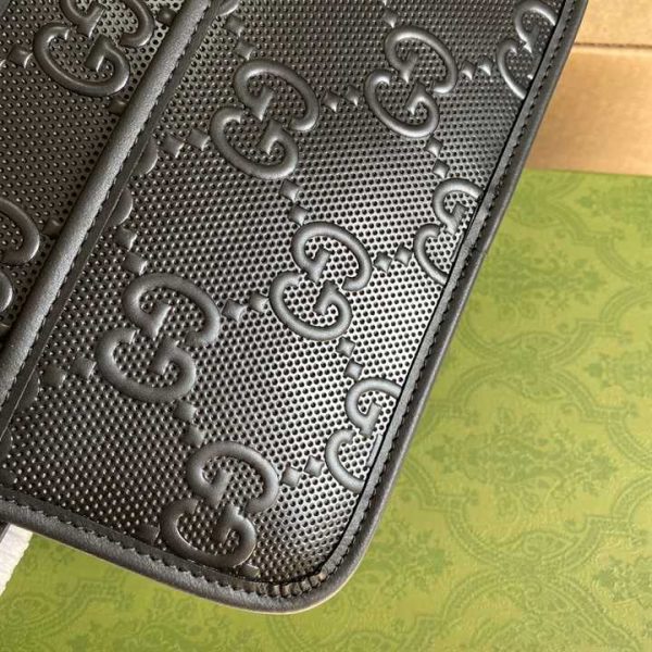 Gg Embossed Cosmetic Case Black Gg Embossed Leather Cotton Linen Lining GMB020