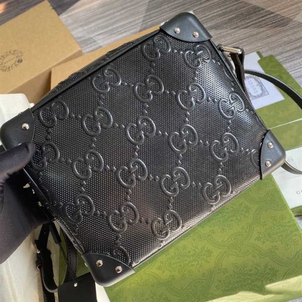 Gg Embossed Shoulder Bag In Black Leather GMB011