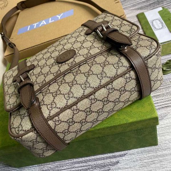 Gucci Messenger Bag Beige/Ebony Gg Supreme Canvas Brown Leather Trim GMB008