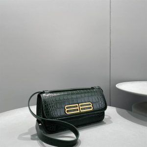 Women'S Gossip Small Bag In Extra Supple Crocodile Embossed Calfskin In Forest Green - BHB03