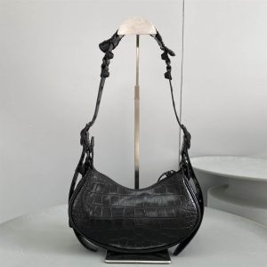 Women'S Le Cagole Xs Shoulder Bag In Extra Supple Crocodile Embossed Calfskin In Black - BHB05