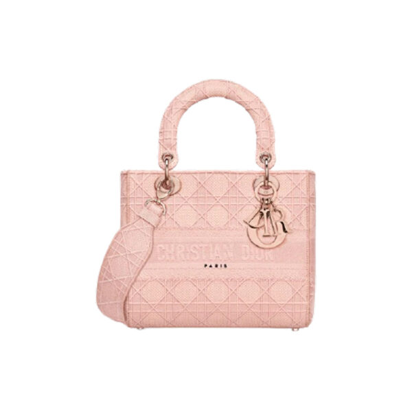 MEDIUM LADY D-LITE BAG Bois de Rose Cannage Embroidery - DHB47