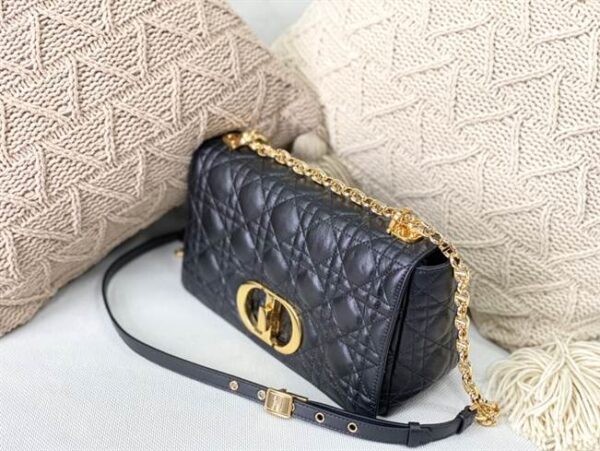 Medium Dior Caro Bag Black Supple Cannage Calfskin - DHB28