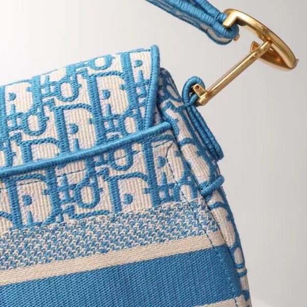Saddle Bag Blue Dior Oblique Embroidery - DHB05