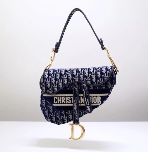 Saddle Bag Blue Dior Oblique Embroidery - DHB88