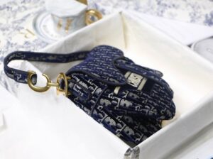 Saddle Bag Blue Dior Oblique Embroidery - DHB88