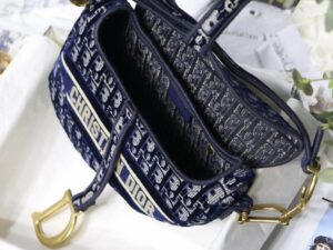 Saddle Bag Blue Dior Oblique Embroidery - DHB88